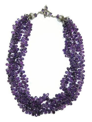 Natural Amethyst Mulri-Strand Sterling Silver Necklace