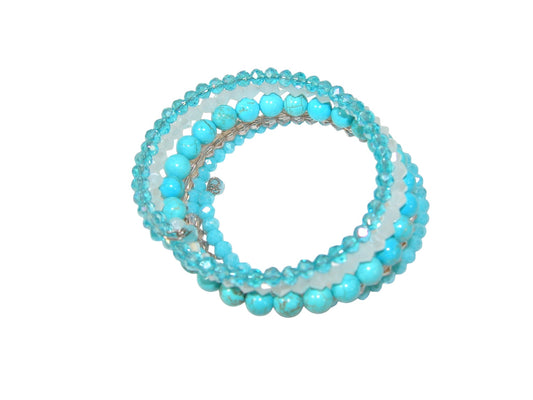 36995A Turquoise, Crystal Memory Wire Bracelet