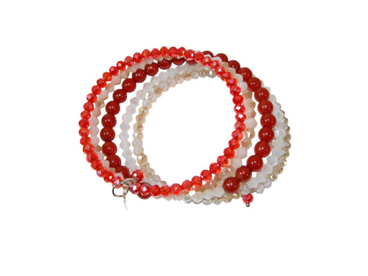 36995 Carnelian, Crystal Memory Wire Bracelet
