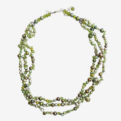 37007 Three-Strand Freshwater Pearl, Peridot Beaded Necklace