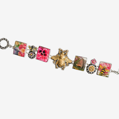 37026 Handmade Tile, Hand-Enameled Floral, Bee Bracelet