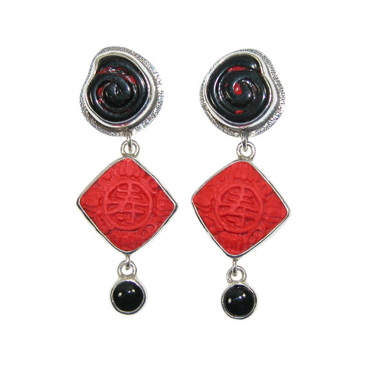 38432 Cinnabar, Black Onyx Sterling Silver Earrings