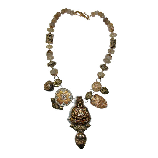 Gold Drusy Zen Beaded Sterling Silver Necklace