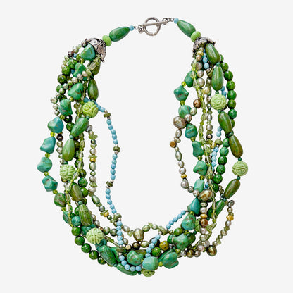 39365 Turquoise, Jade, Freshwater Pearl Beaded Necklace