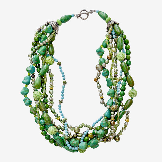 39365 Turquoise, Jade, Freshwater Pearl Beaded Necklace