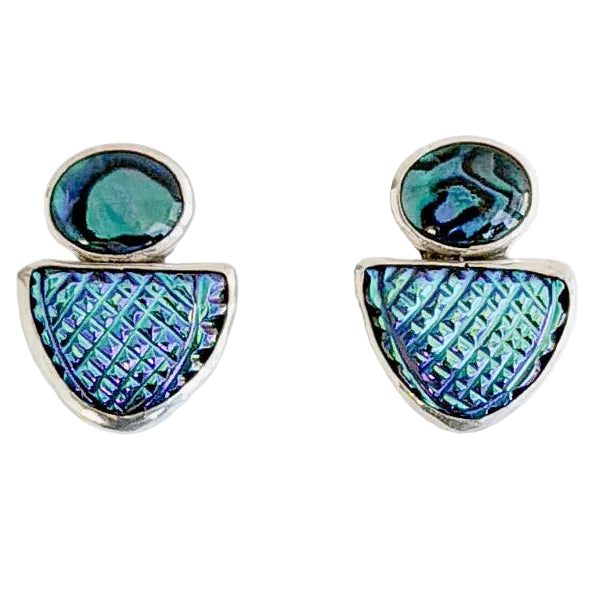 39557 Vintage Etched Glass, Abalone Earrings