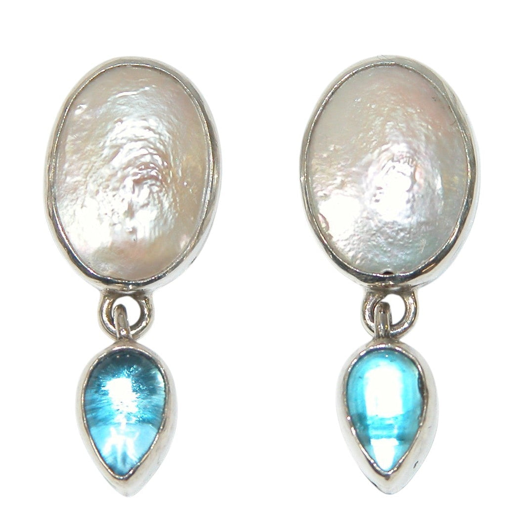 39562 Mabe Pearl Blue Topaz Sterling Silver Earring