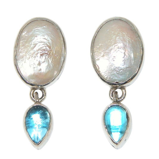 39562 Mabe Pearl Blue Topaz Sterling Silver Earring