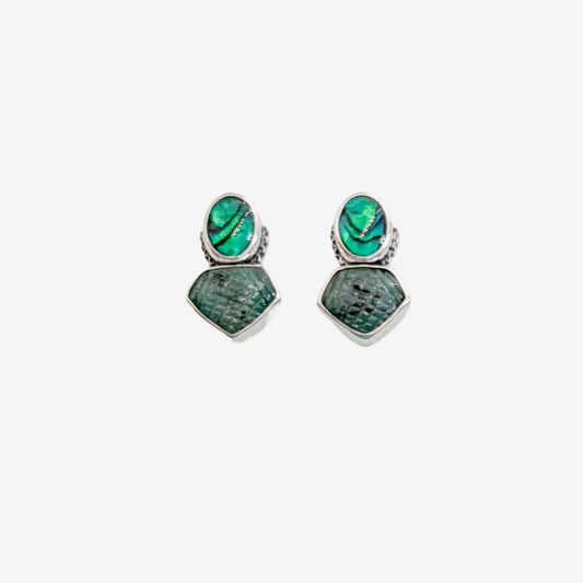39564 Hand-Carved Emerald, Abalone Earrings