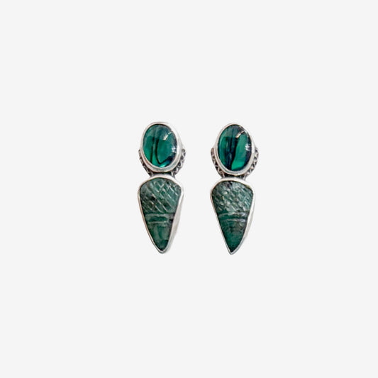 39564B Hand-Carved Emerald, Abalone Earrings