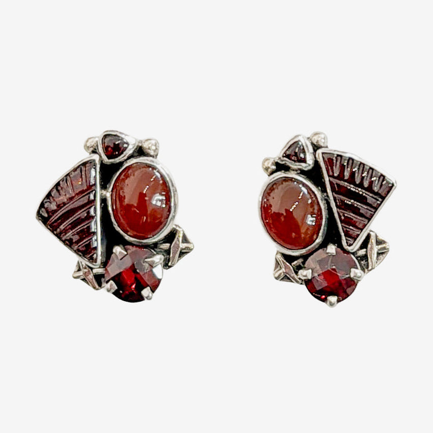 39565 Hand-Carved Garnet, Carnelian Cluster Earrings