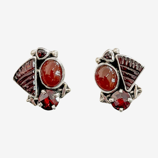 39565 Hand-Carved Garnet, Carnelian Cluster Earrings