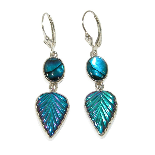 39570 Carved Crystal, Titanium, Abalone Earrings