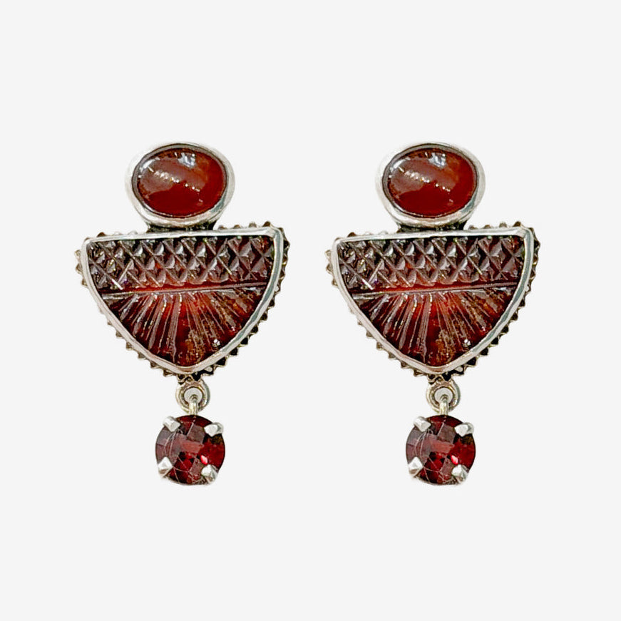 39573 Hand-Carved Garnet, Carnelian Earrings