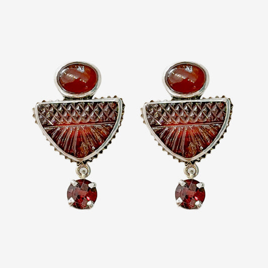 39573 Hand-Carved Garnet, Carnelian Earrings