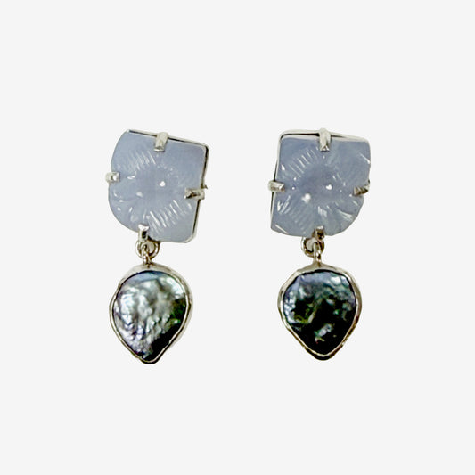 39579 Iolite, Freshwater Pearl Earrings
