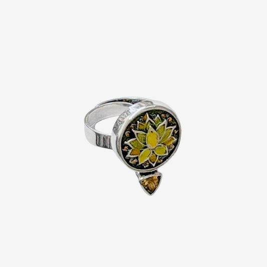 39580 Hand-Enameled Lotus, Citrine Ring