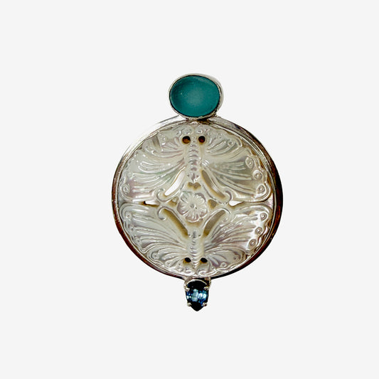 39584 Hand-Carved Butterfly Mother of Pearl Pin / Pendant