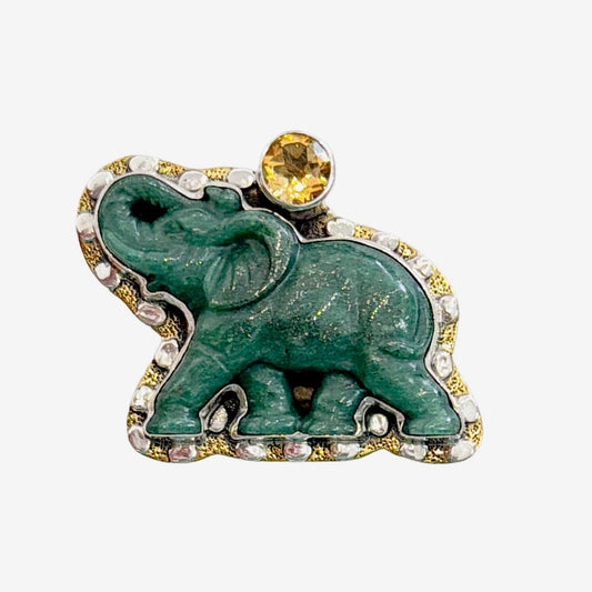 39589 Hand-Carved Jade Elephant, Citrine Pin / Pendant
