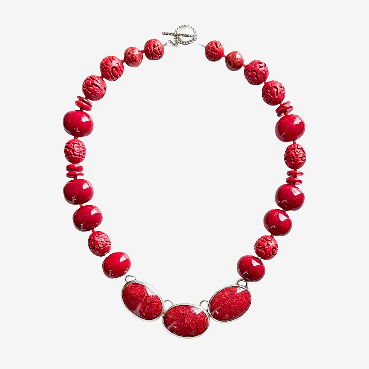 39595 Apple Coral, Cinnabar Necklace