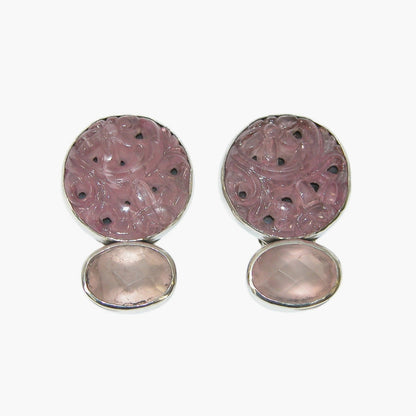 39607 Vintage Glass, Rose Quartz Earrings