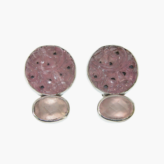 39607 Vintage Glass, Rose Quartz Earrings