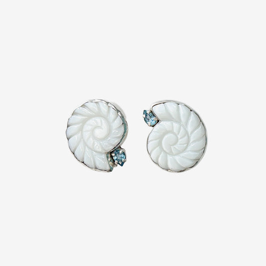 39612 Mother of Pearl Shell, Blue Topaz Earrings