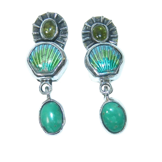 39615 Turquoise, Peridot, Enamel and Sterling Silver Earrings