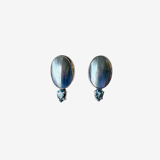 39616 Mabe Pearl, Blue Topaz Earrings