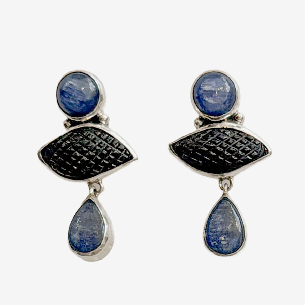 39624B Hand-Carved Iolite, Kyanite Earrings