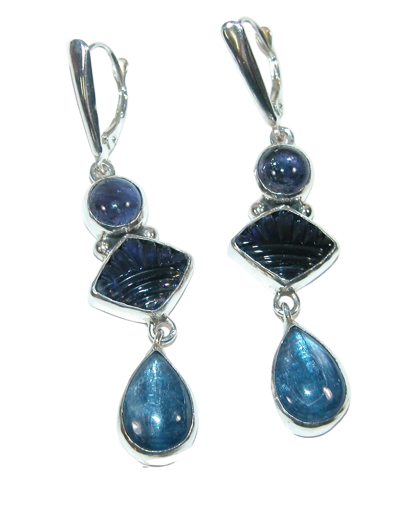 39624L Hand-Carved Iolite, Kyanite Earrings