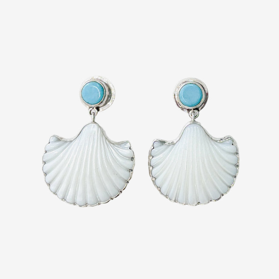 39625 Hand-Carved Mother of Pearl, Turquoise Earrings