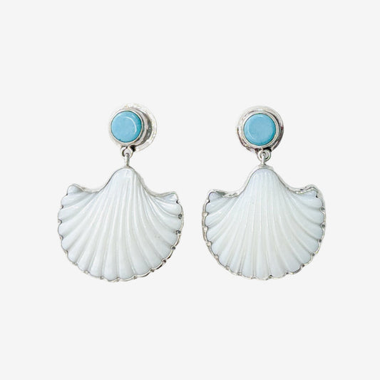 39625 Hand-Carved Mother of Pearl, Turquoise Earrings