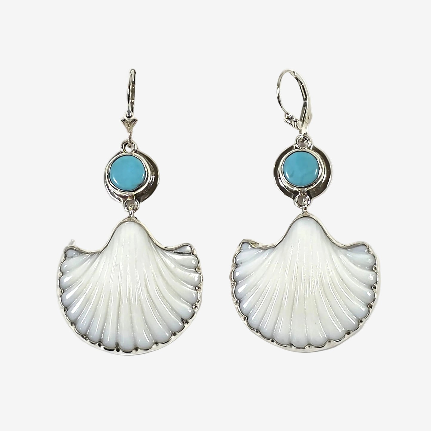 39625L Hand-Carved Mother of Pearl, Turquoise Earrings