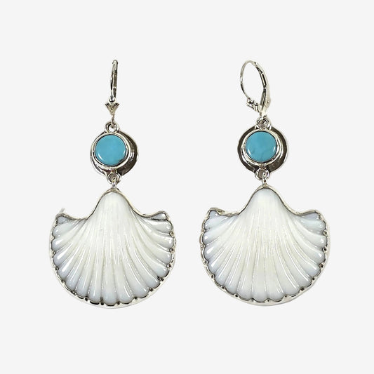 39625L Hand-Carved Mother of Pearl, Turquoise Earrings