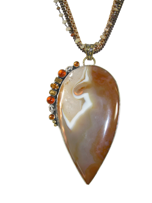 39627 Natural Agate Sterling Silver Pendant Necklace