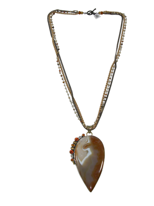 39627 Natural Agate Sterling Silver Pendant Necklace