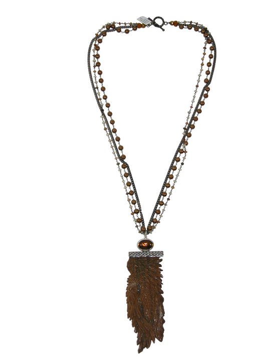 39628 Carved Eagle Cognac Topaz Pendant Necklace
