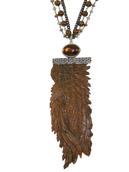 39628 Carved Eagle Cognac Topaz Pendant Necklace