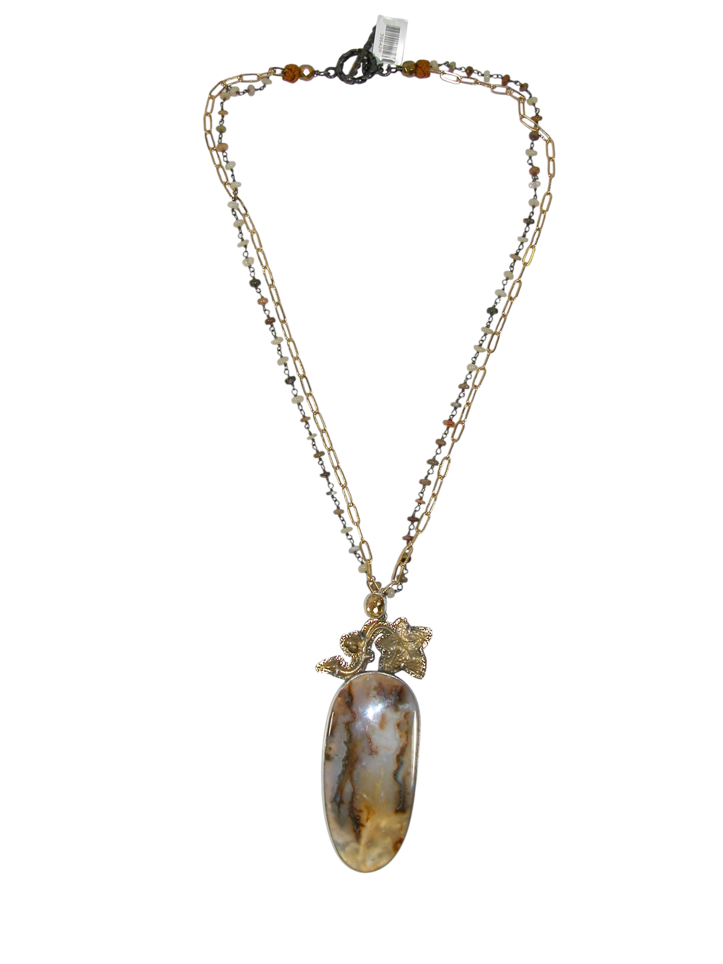 39642A Plume Agate Sterling Silver Pendant Necklace