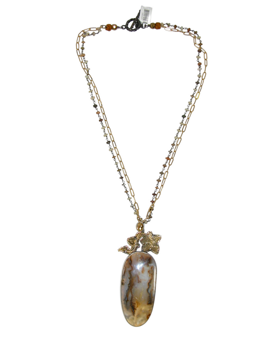 39642A Plume Agate Sterling Silver Pendant Necklace
