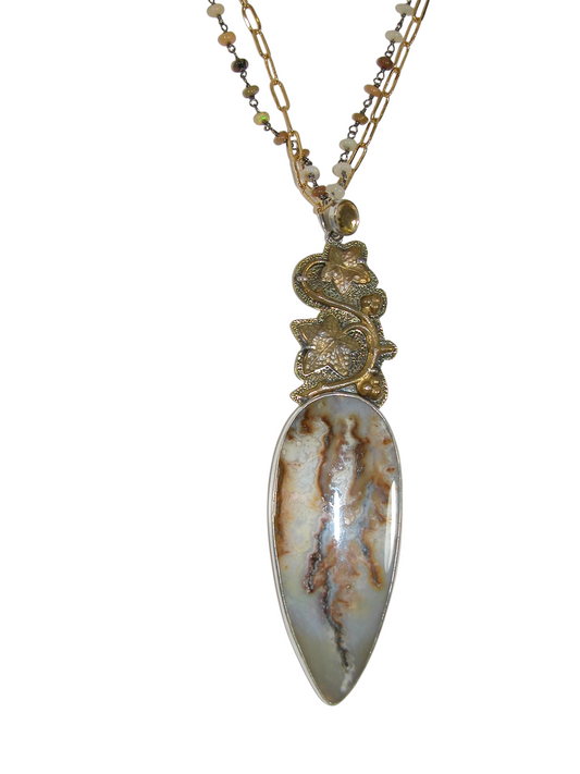 39642 Plume Agate Sterling Silver Pendant Necklace