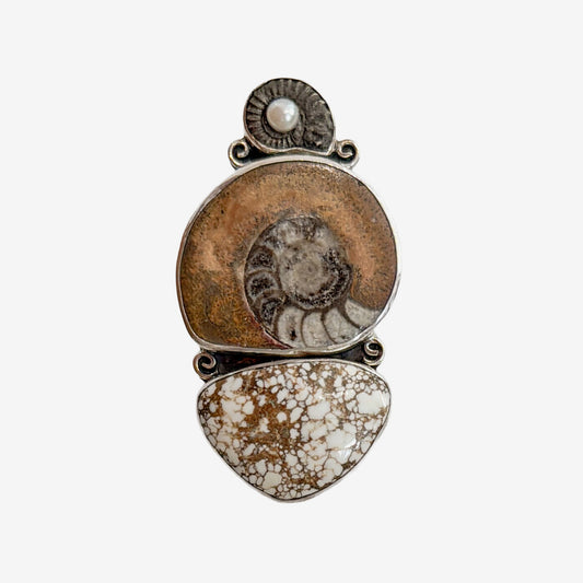 39651 Ammonite Fossil, Wild Horse Magnesite Pin / Pendant