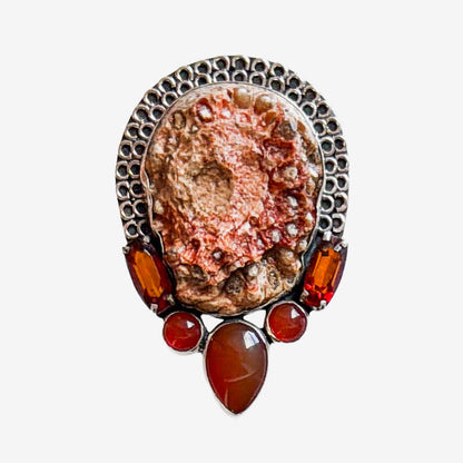 39661 Pinecone Fossil, Carnelian, Garnet Pin / Pendant