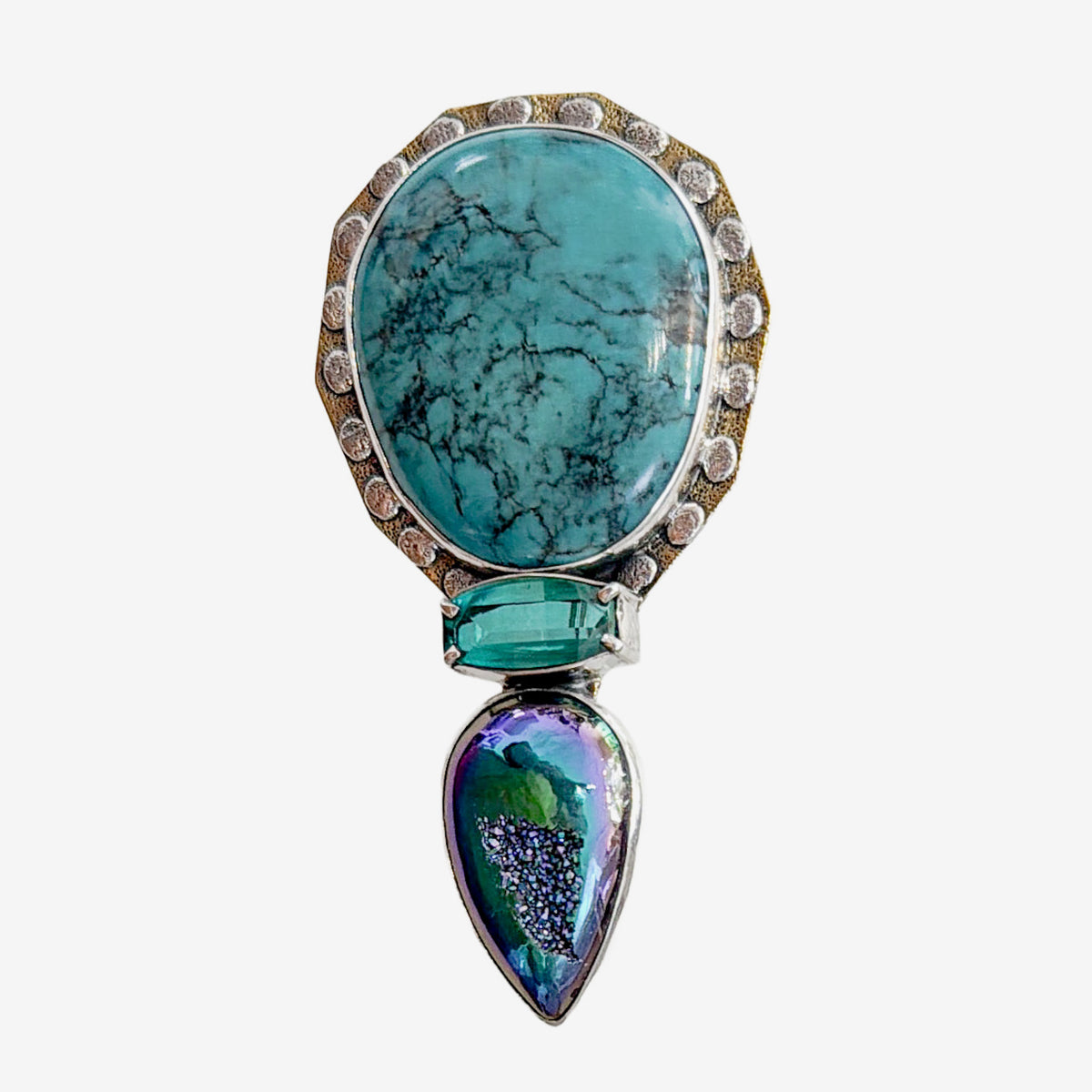 39662 Turquoise, Titanium Clad Druzy Pin / Pendant