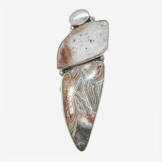 39663 Mexican Lace Agate, Brazilian Agate Druzy Pin