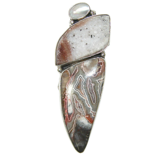 39663 Mexican Lace Agate, Brazilian Agate Druzy Pin