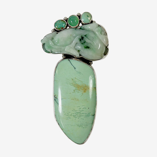 39664 Hand-Carved Jade Variscite, Turquoise Pin / Pendant