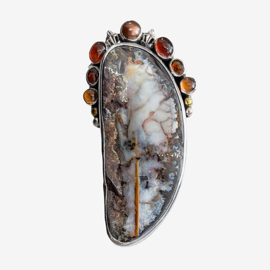 39666 Boulder Opal, Hessonite, Amber Pin / Pendant