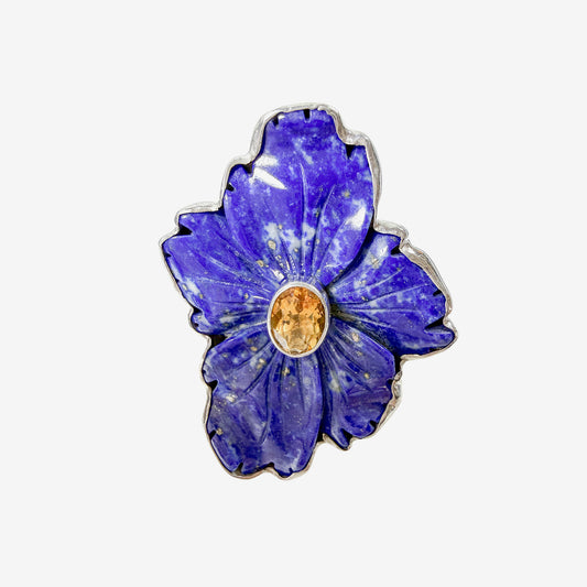 39671 Hand-Carved Lapis Flower Pin / Pendant